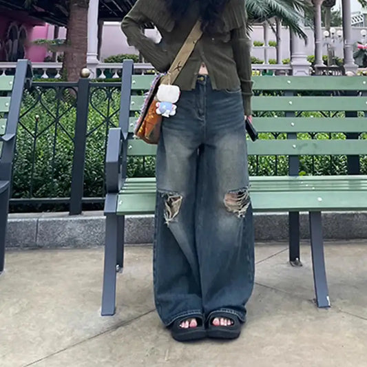 Women's Retro Washed Ripped Jeans