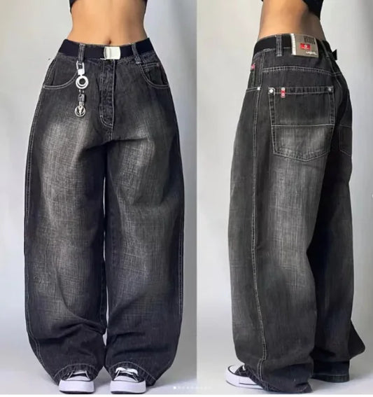 High-Waist Distressed Wide-Leg Jeans