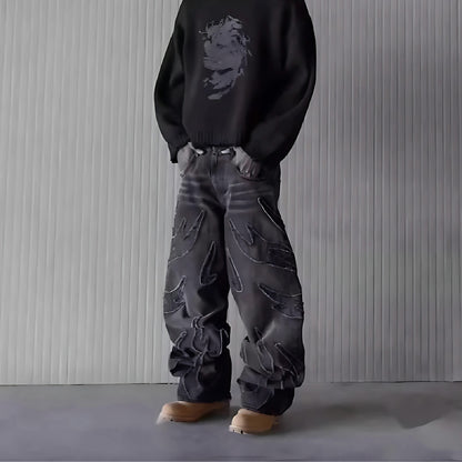 Retro Patchwork Hole Jeans