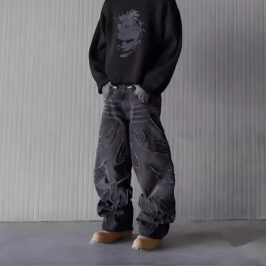 Retro Patchwork Hole Jeans