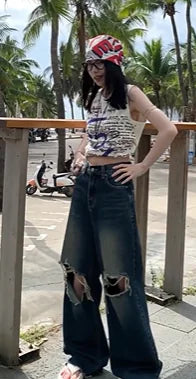 Women's Retro Washed Ripped Jeans