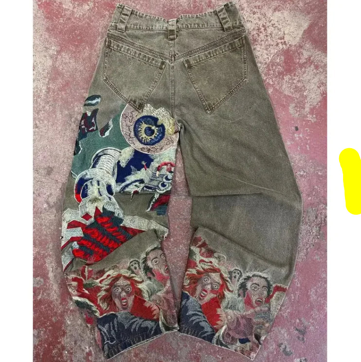 Retro Patchwork Hole Jeans