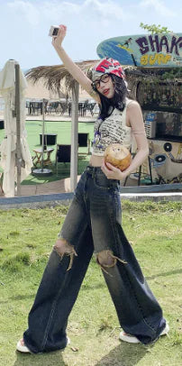 Women's Retro Washed Ripped Jeans