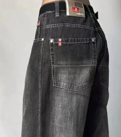 High-Waist Distressed Wide-Leg Jeans
