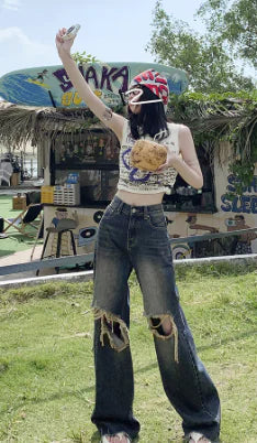 Women's Retro Washed Ripped Jeans