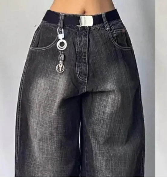 High-Waist Distressed Wide-Leg Jeans