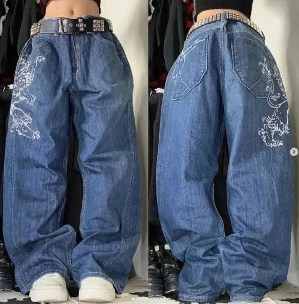 High-Waist Distressed Wide-Leg Jeans